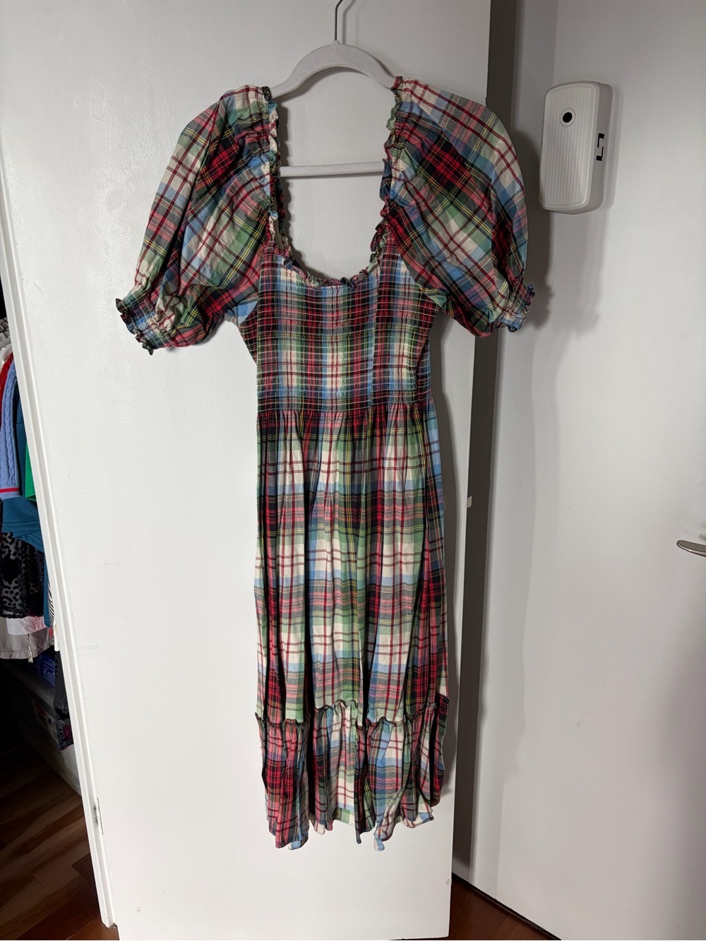 Hill House Nap Dress Plaid Puff-Sleeve Midi Dress in Multicolor - Picture 3 of 5